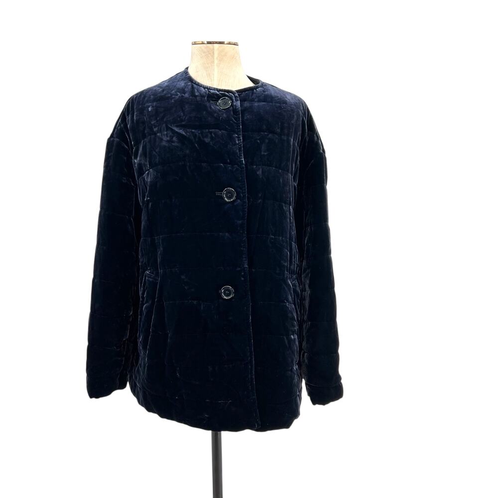 Aspesi‎ Velvet Quilted Puffer Jacket Pulcinella Collarless Blue Size Large XL